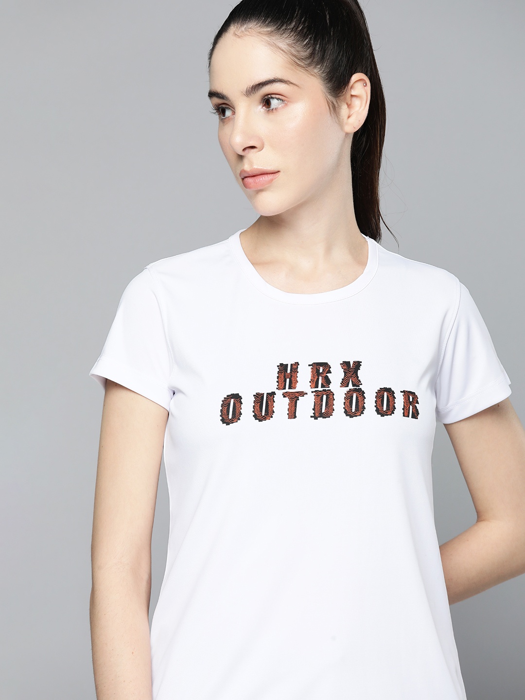 HRX by Hrithik Roshan Women Brand Logo Printed Rapid-Dry T-shirt With Reflective Detail, White