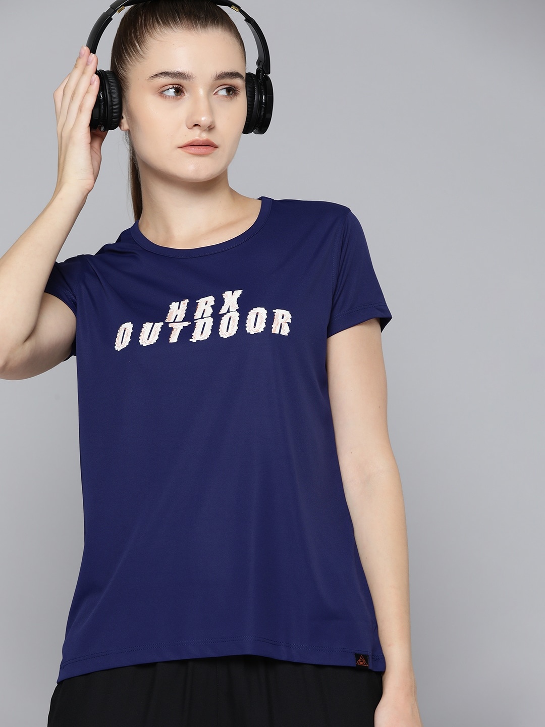 

HRX by Hrithik Roshan Printed Rapid-Dry Outdoor T-shirt, Navy blue