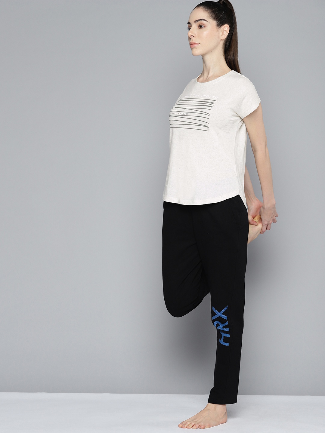 

HRX by Hrithik Roshan Typography Printed Extended Sleeves Organic Cotton Yoga Sustainable T-shirt, Off white
