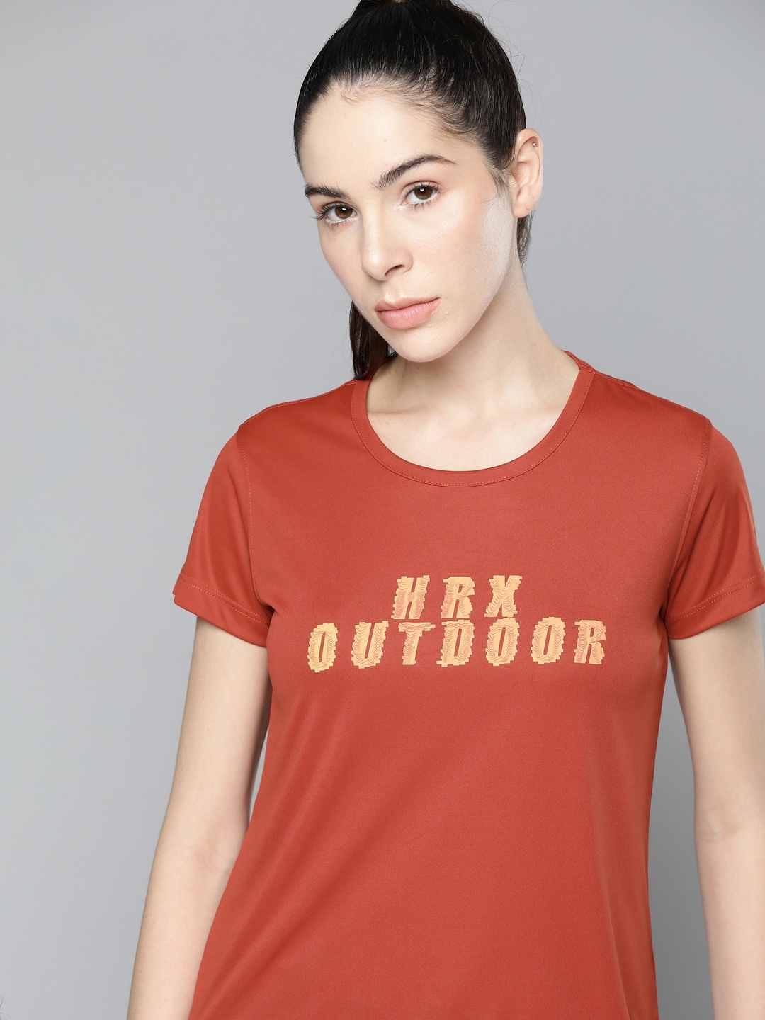 

HRX by Hrithik Roshan Women Brand Logo Printed Rapid-Dry T-shirt With Reflective Detail, Rust