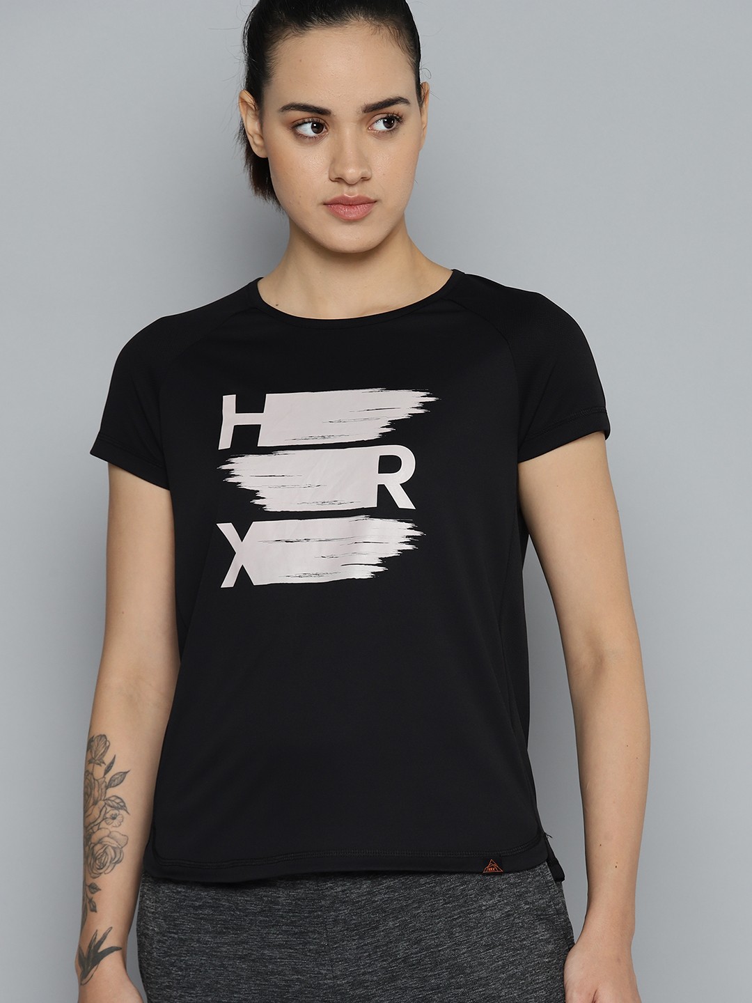 

HRX by Hrithik Roshan Brand Logo Print Rapid-Dry Outdoor T-shirt, Black
