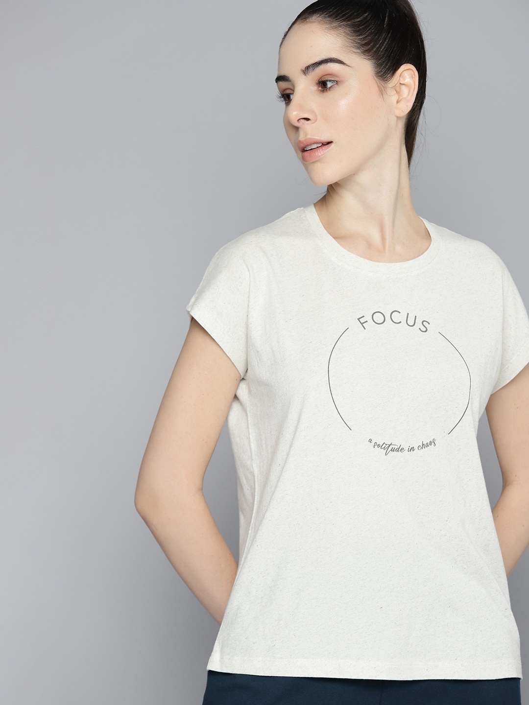 

HRX by Hrithik Roshan Typography Printed Extended Sleeves Organic Cotton Yoga Sustainable T-shirt, Off white