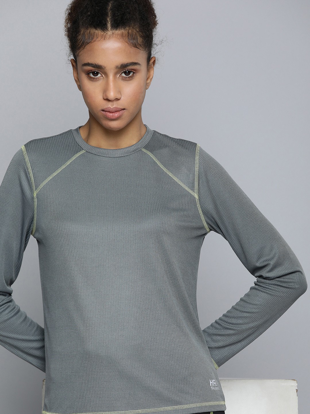 

HRX by Hrithik Roshan Rapid-Dry Checked Training T-shirt, Grey