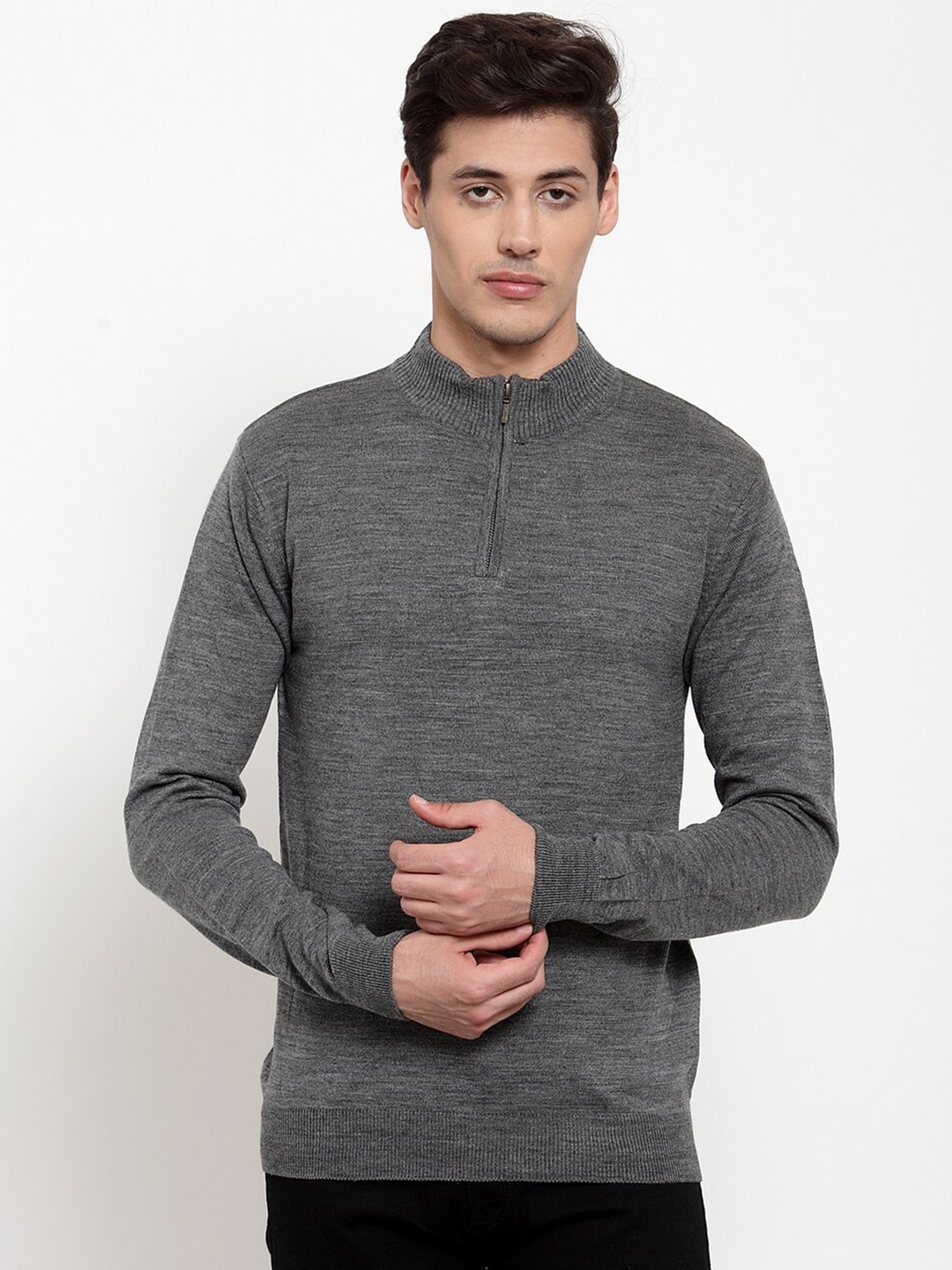 

Kalt Men Grey Printed Acrylic Pullover