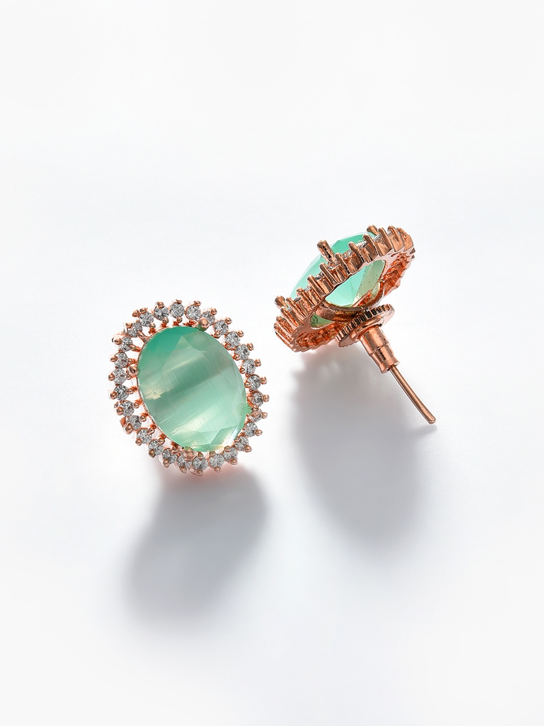 

SOHI Green & Rose Gold- Plated Contemporary Studs Earrings