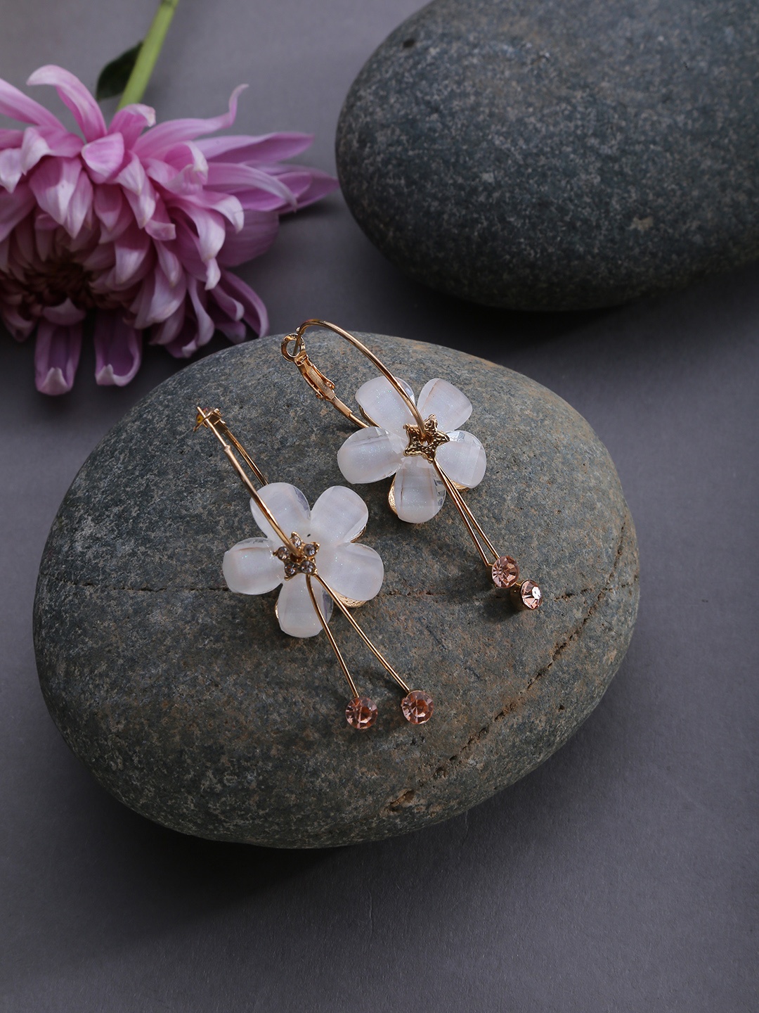 

SOHI White & Gold-Plated Contemporary Drop Earrings