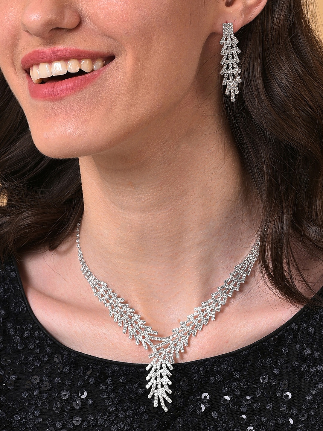 

SOHISOHI Silver-Plated & White Stone-Studded Jewellery Set