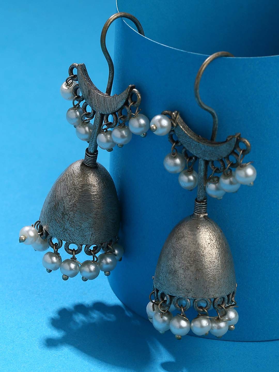 

SOHI Silver-Plated Contemporary Jhumkas Earrings