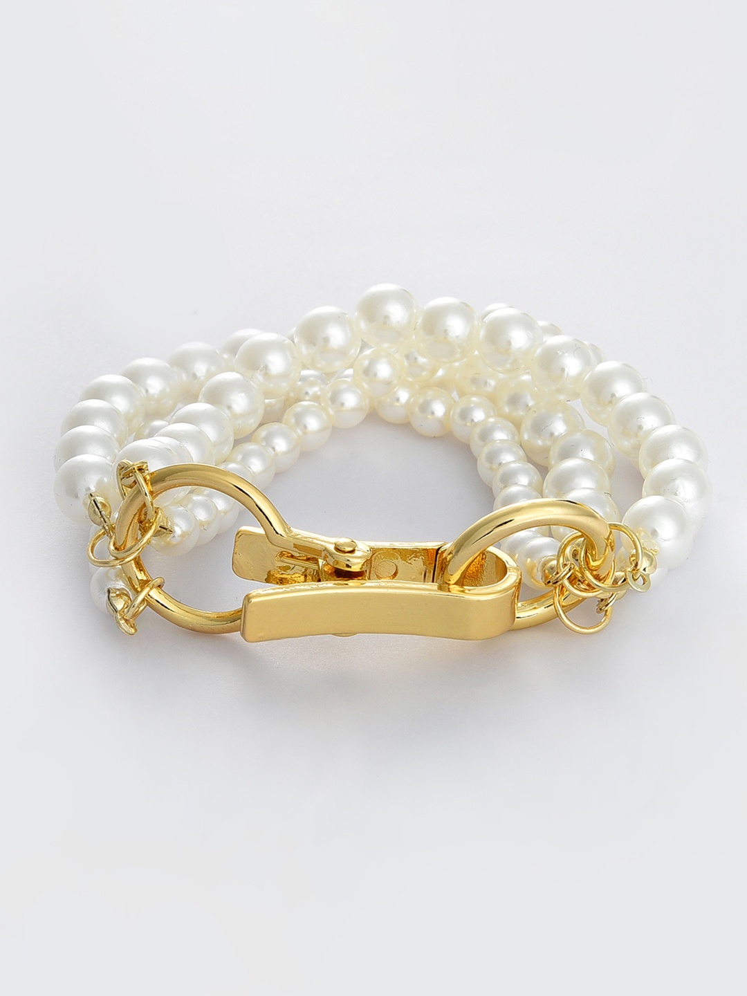 

SOHI Women Gold-Toned & White Leather Gold-Plated Multistrand Bracelet