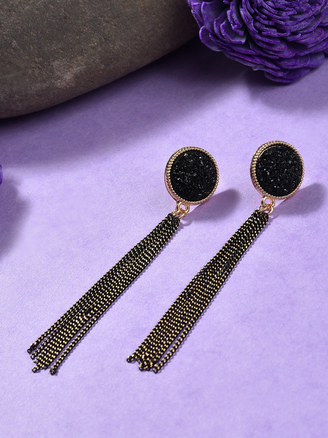 

SOHI Black & Gold-Plated Contemporary Drop Earrings