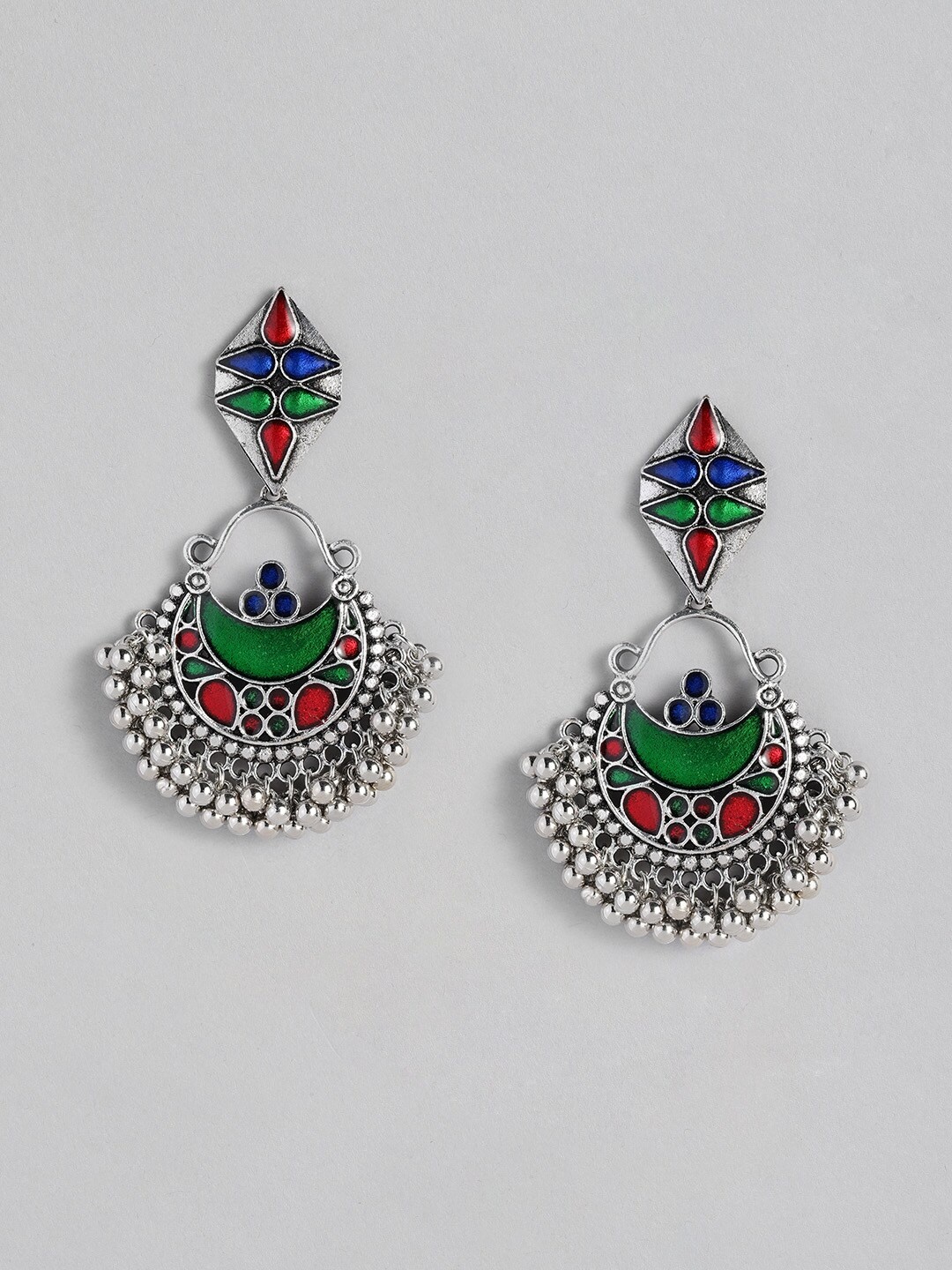 

Sangria Enamelled Crescent Shaped Chandbalis Earrings, Silver