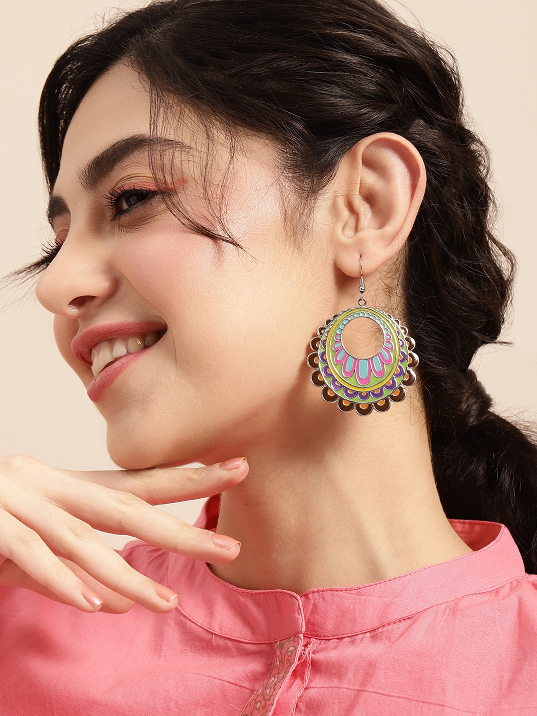 

Sangria Enamelled Circular Drop Earrings, Multi