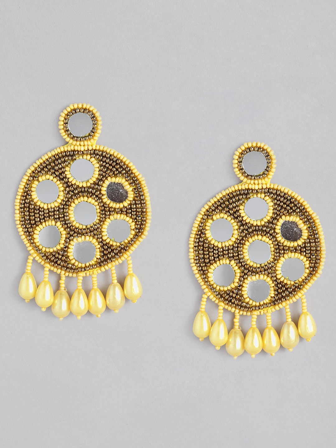 

Sangria Yellow Embellished Circular Drop Earrings