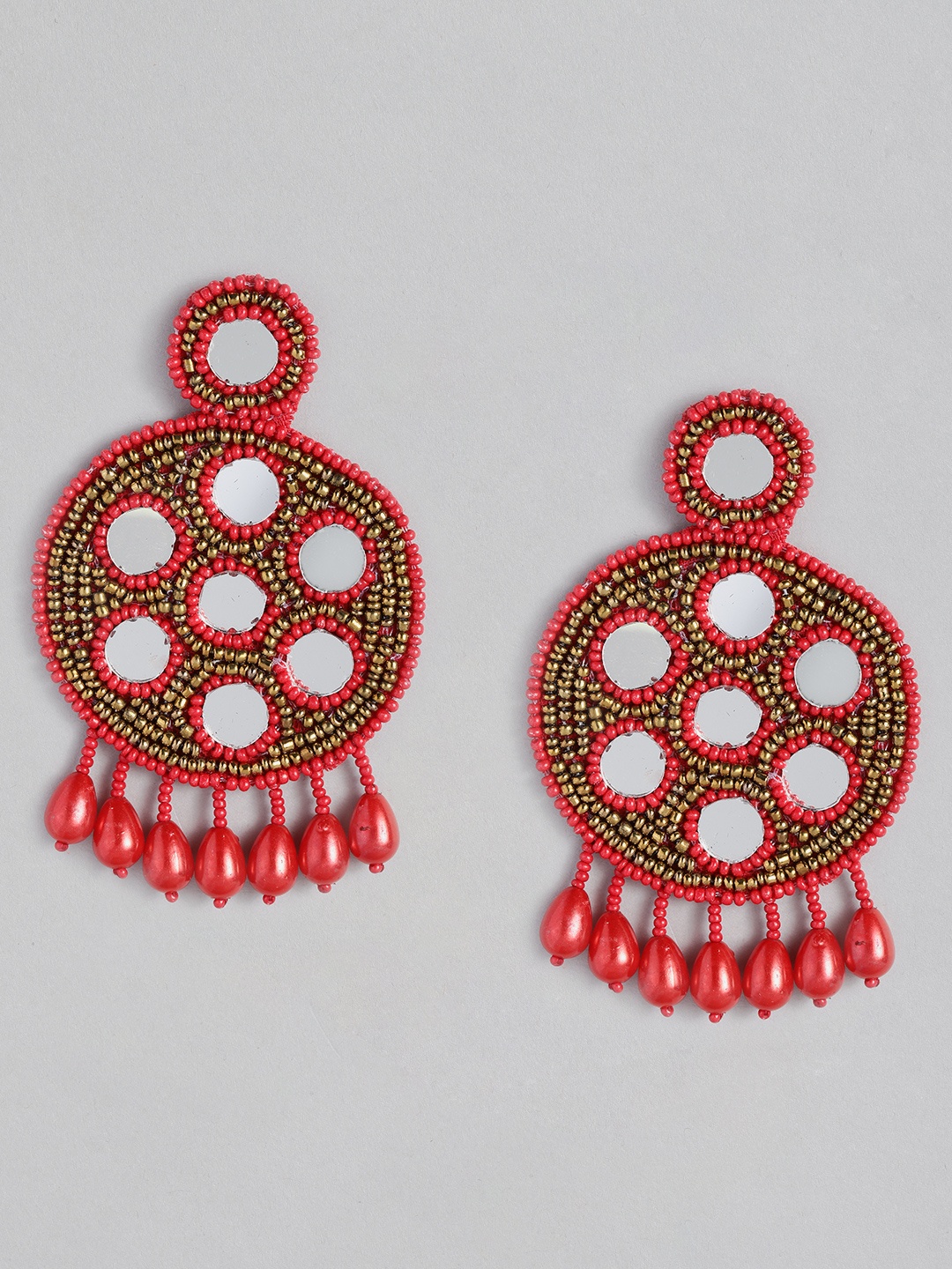 

Sangria Circular Beaded Drop Earrings, Red