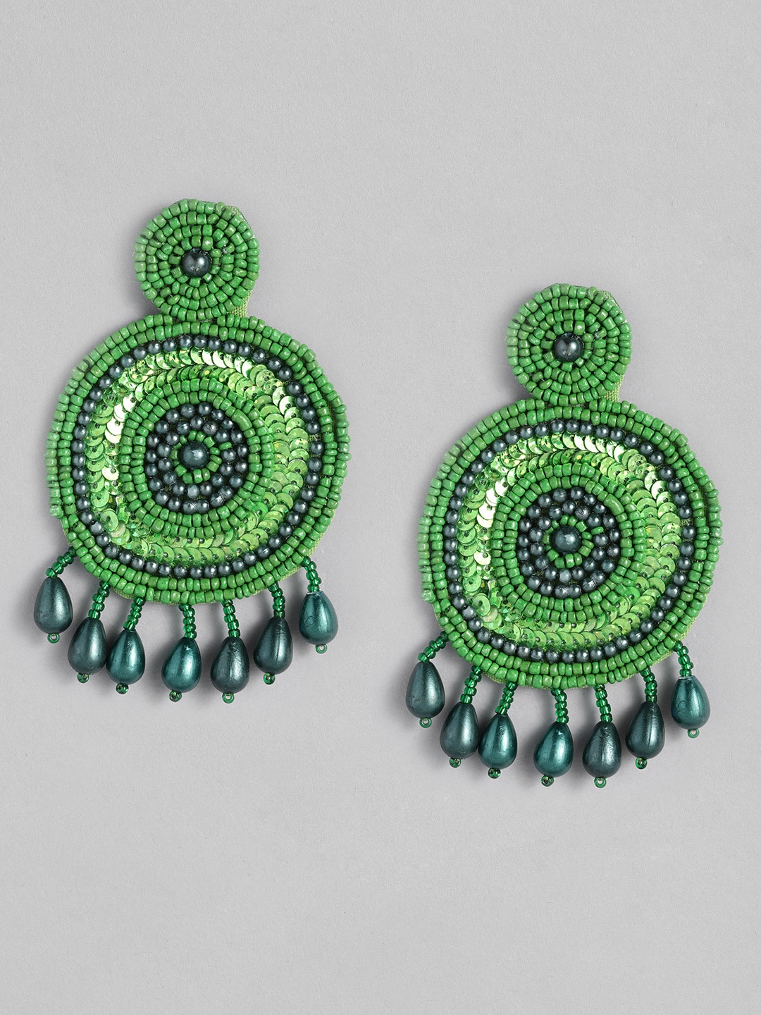 

Sangria Circular Beaded Embellished Drop Earrings, Green