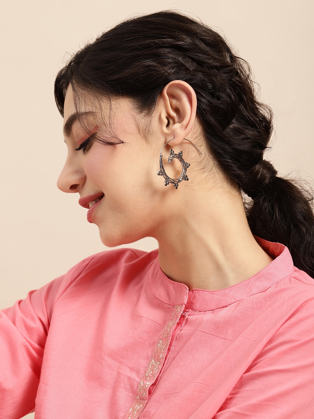 

Sangria Contemporary Oxidised Half Hoop Earrings, Silver
