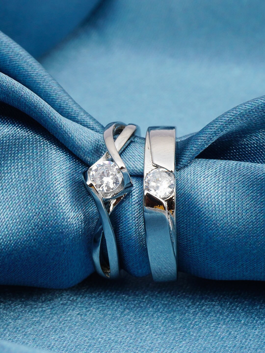 

Ferosh Set of 2 Stone-Studded Couple Finger Rings, Silver