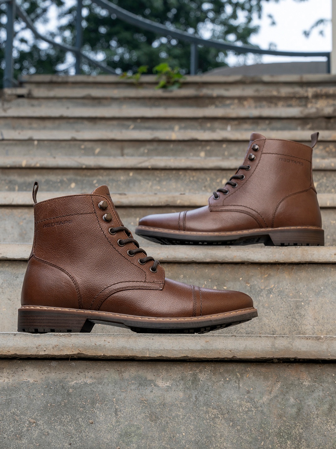 

Red Tape Men Brown Mid-Top Leather Biker Boots