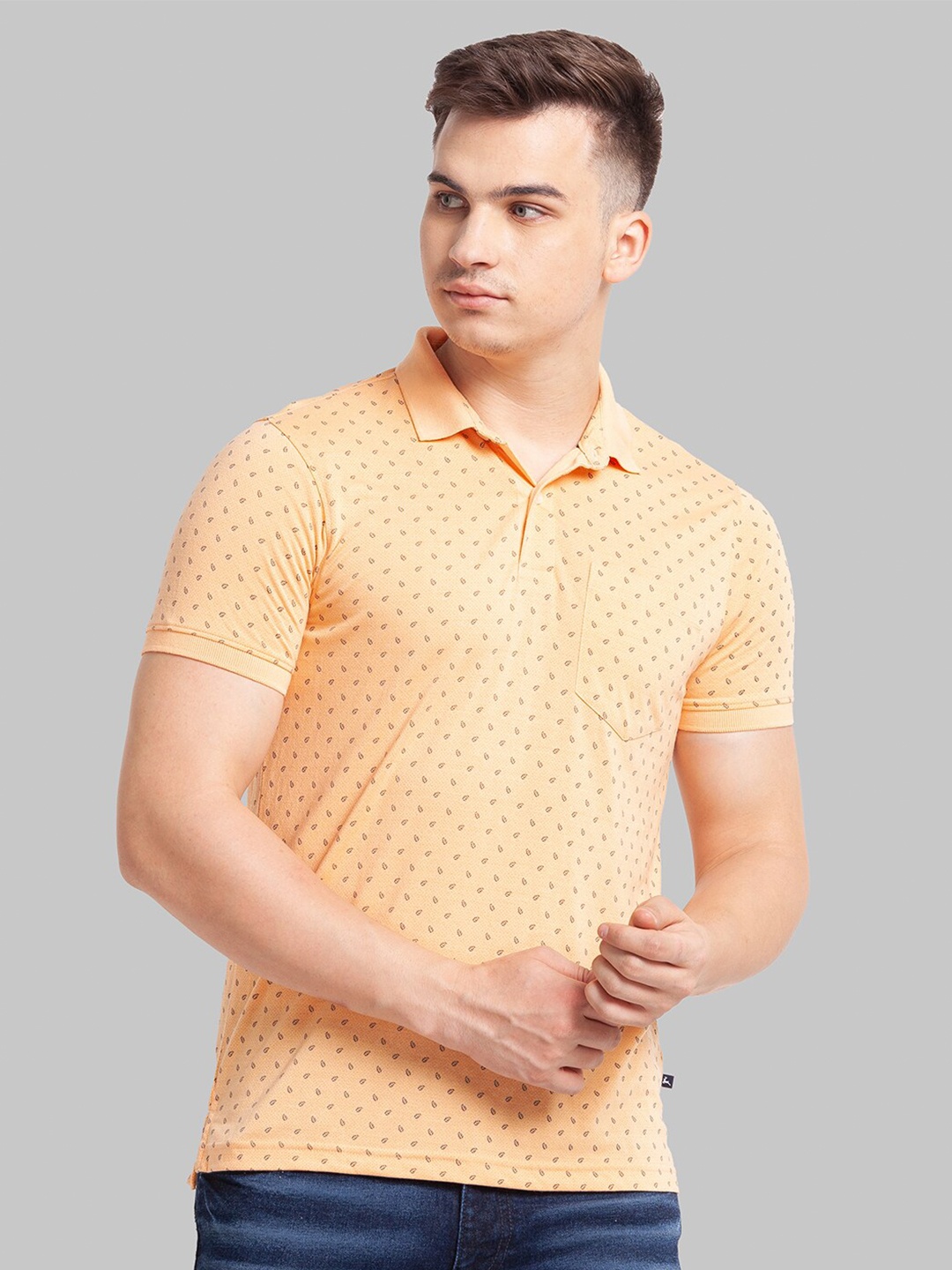 

Parx Men Orange Printed Polo Collar T-shirt