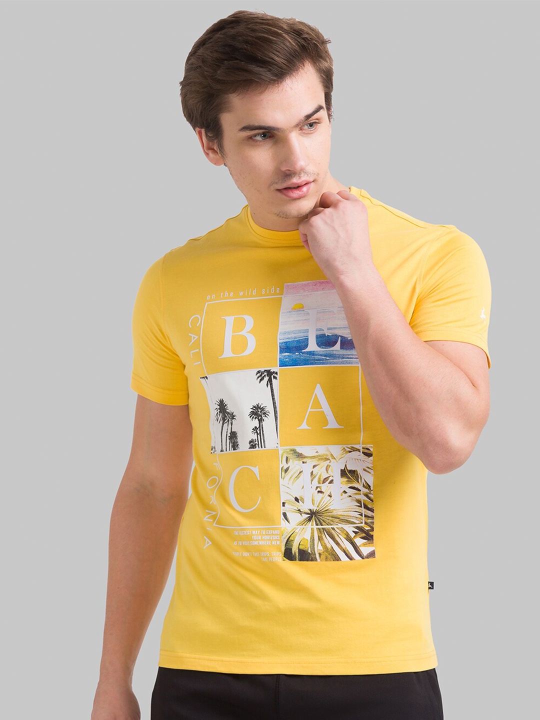 

Parx Men Yellow & Beige Graphic Printed Cotton T-shirt