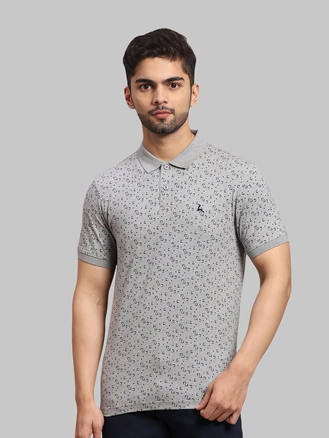 

Parx Men Grey Printed Polo Collar Cotton T-shirt