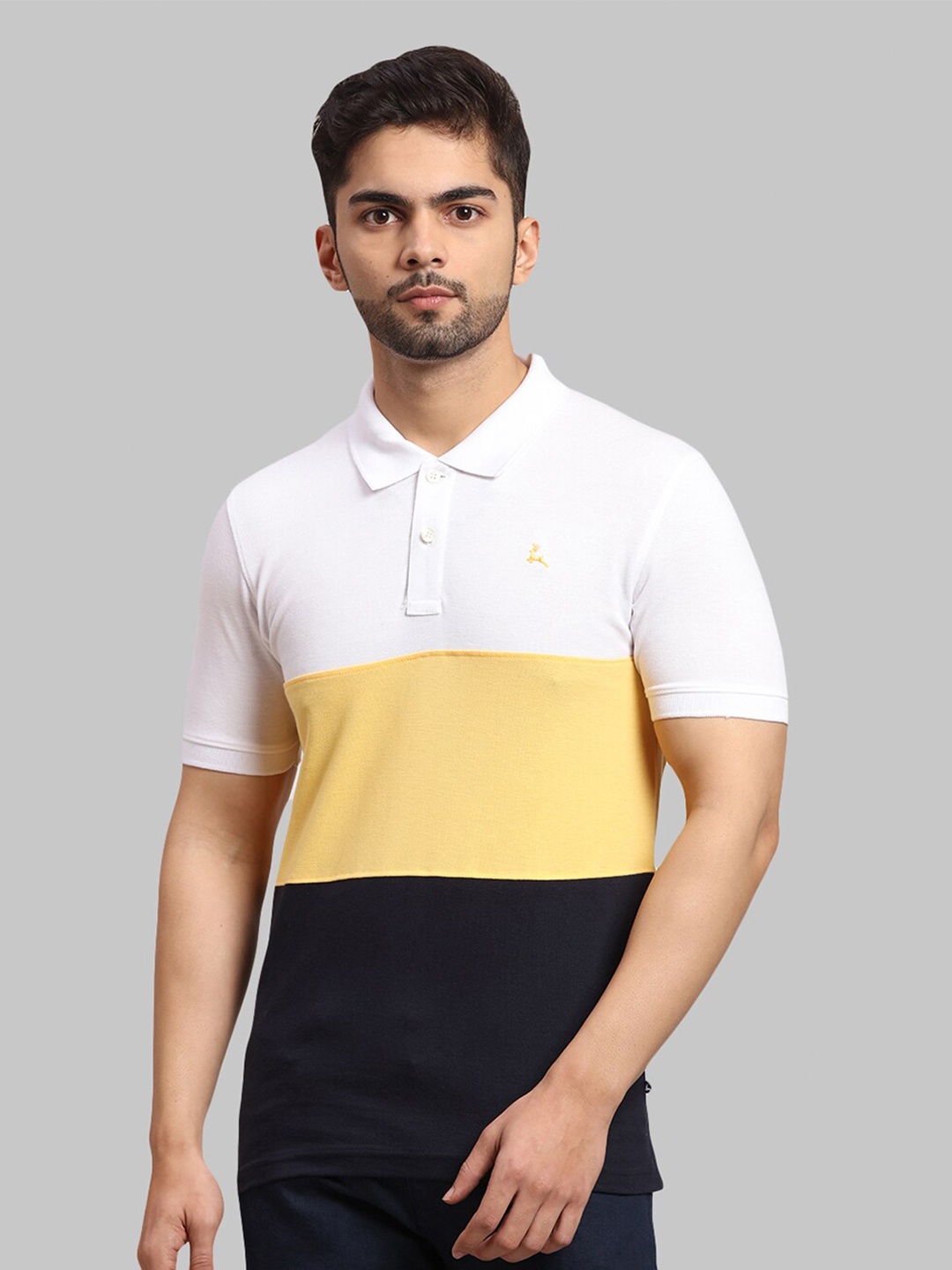 

Parx Men Navy Blue & White Colourblocked Polo Collar Cotton T-shirt