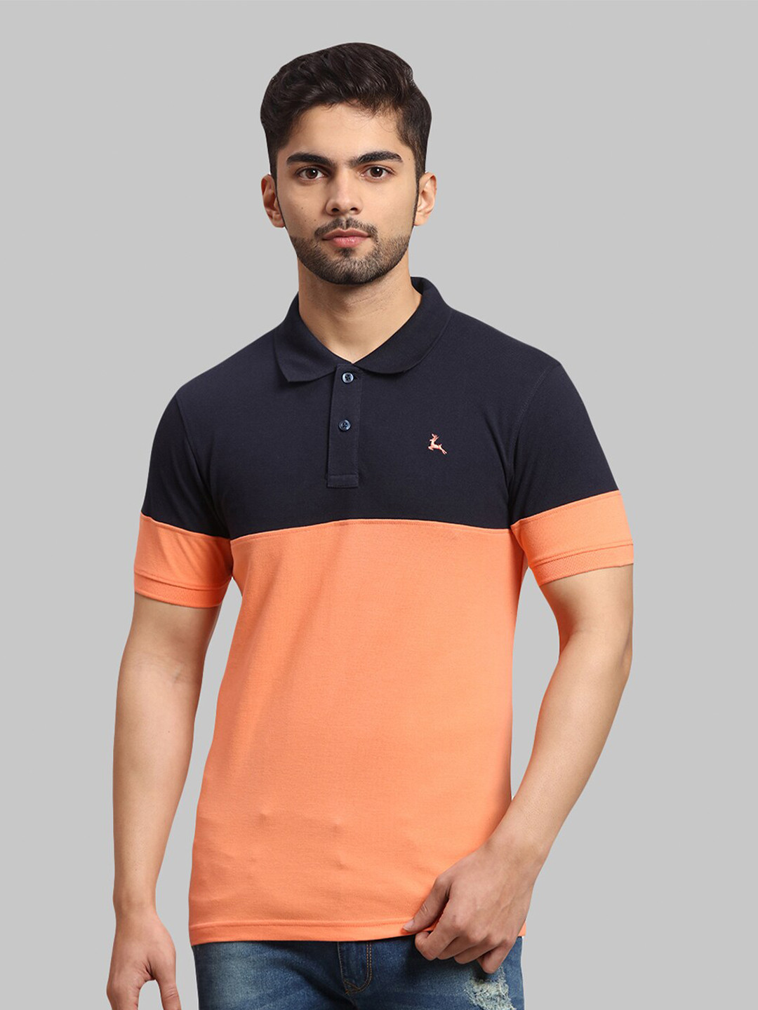 

Parx Men Orange & Black Colourblocked Polo Collar T-shirt