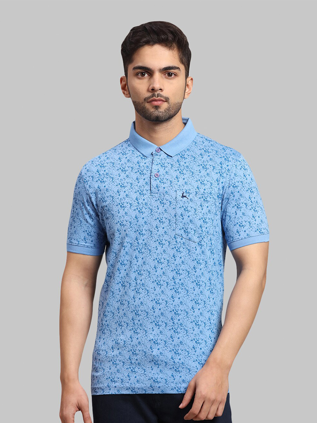 

Parx Men Blue Printed Polo Collar Cotton T-shirt