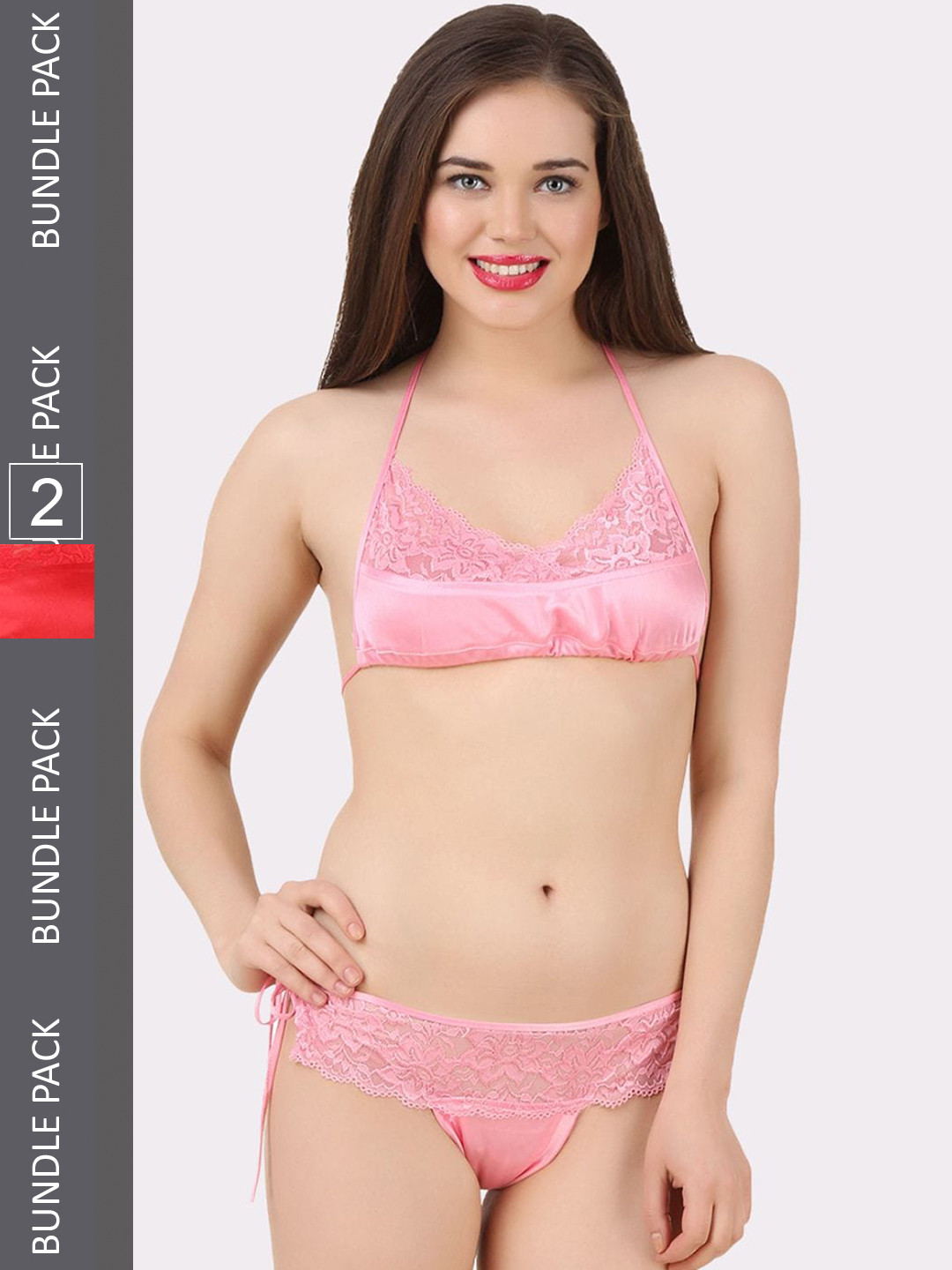 

Fasense Pack Of 2 Self-Design Lingerie Set, Pink