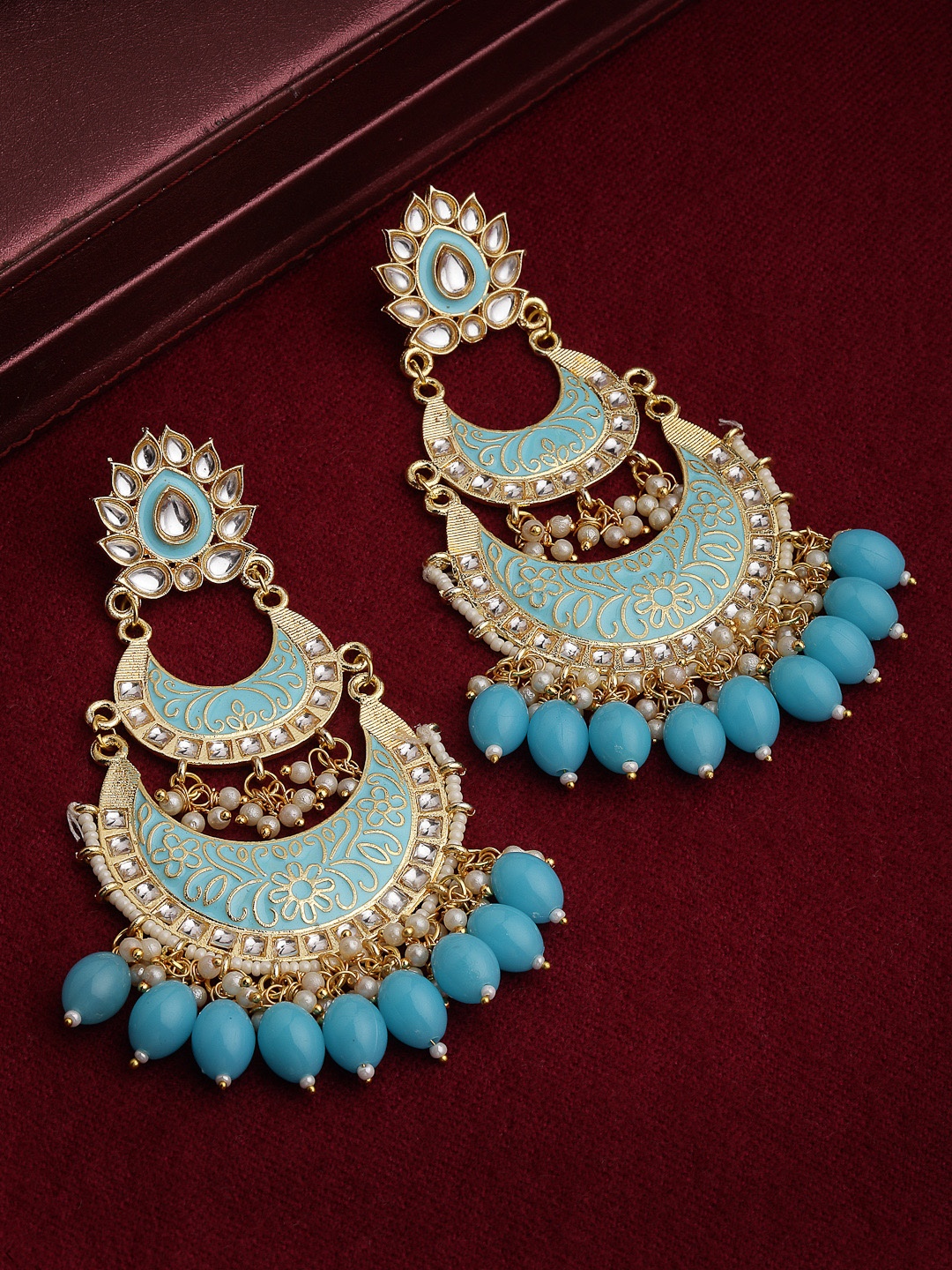 

PANASH Blue & Gold-Plated Crescent Shaped Chandbalis Earrings