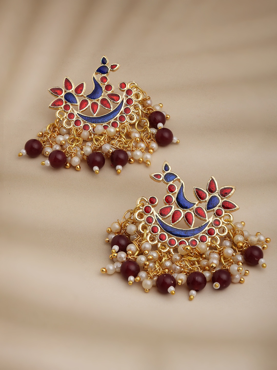 

PANASH Gold-Plated & Pink Crescent Shaped Drop Earrings