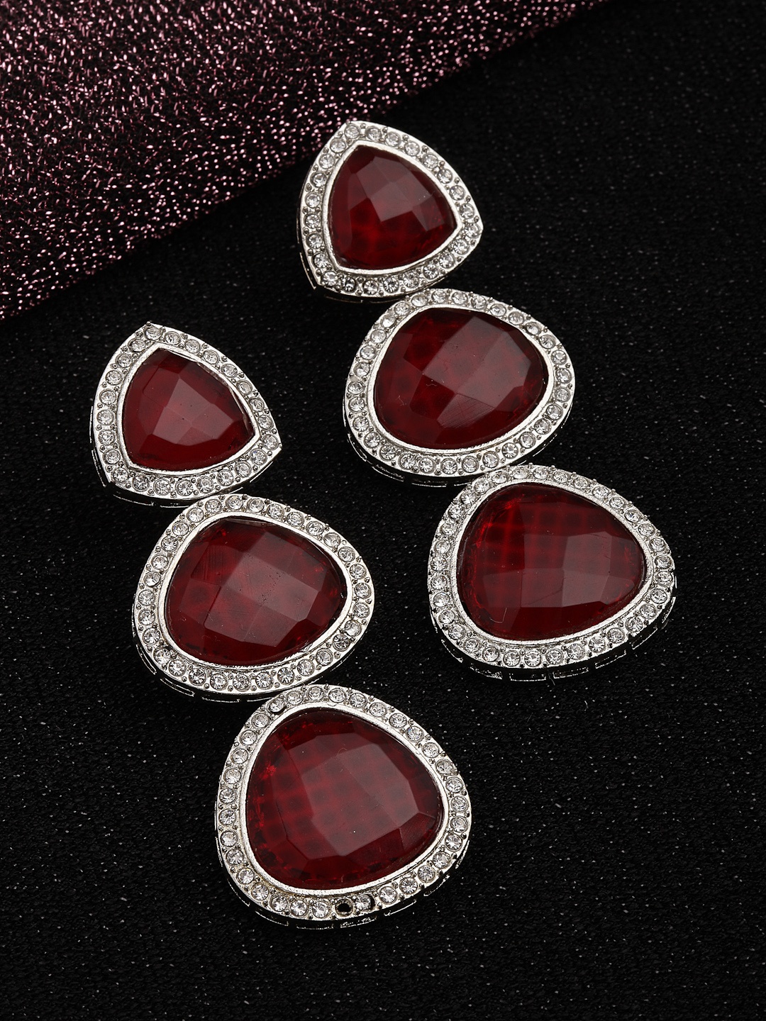 

PANASH Silver-Plated & Red Classic Drop Earrings