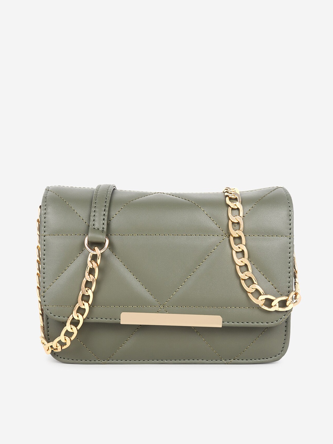 

Black Spade Olive Green Textured Structured Sling Bag with Quilted