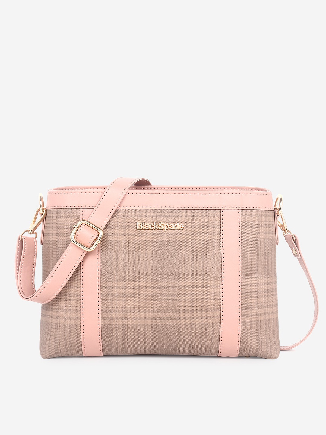 

Black Spade Pink Checked Checked PU Structured Sling Bag