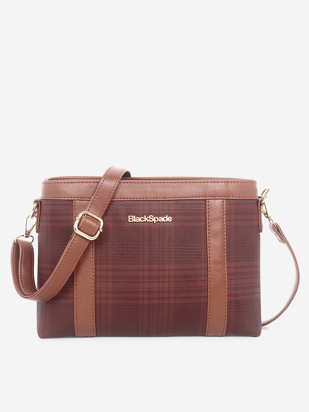 

Black Spade Burgundy Checked PU Structured Sling Bag