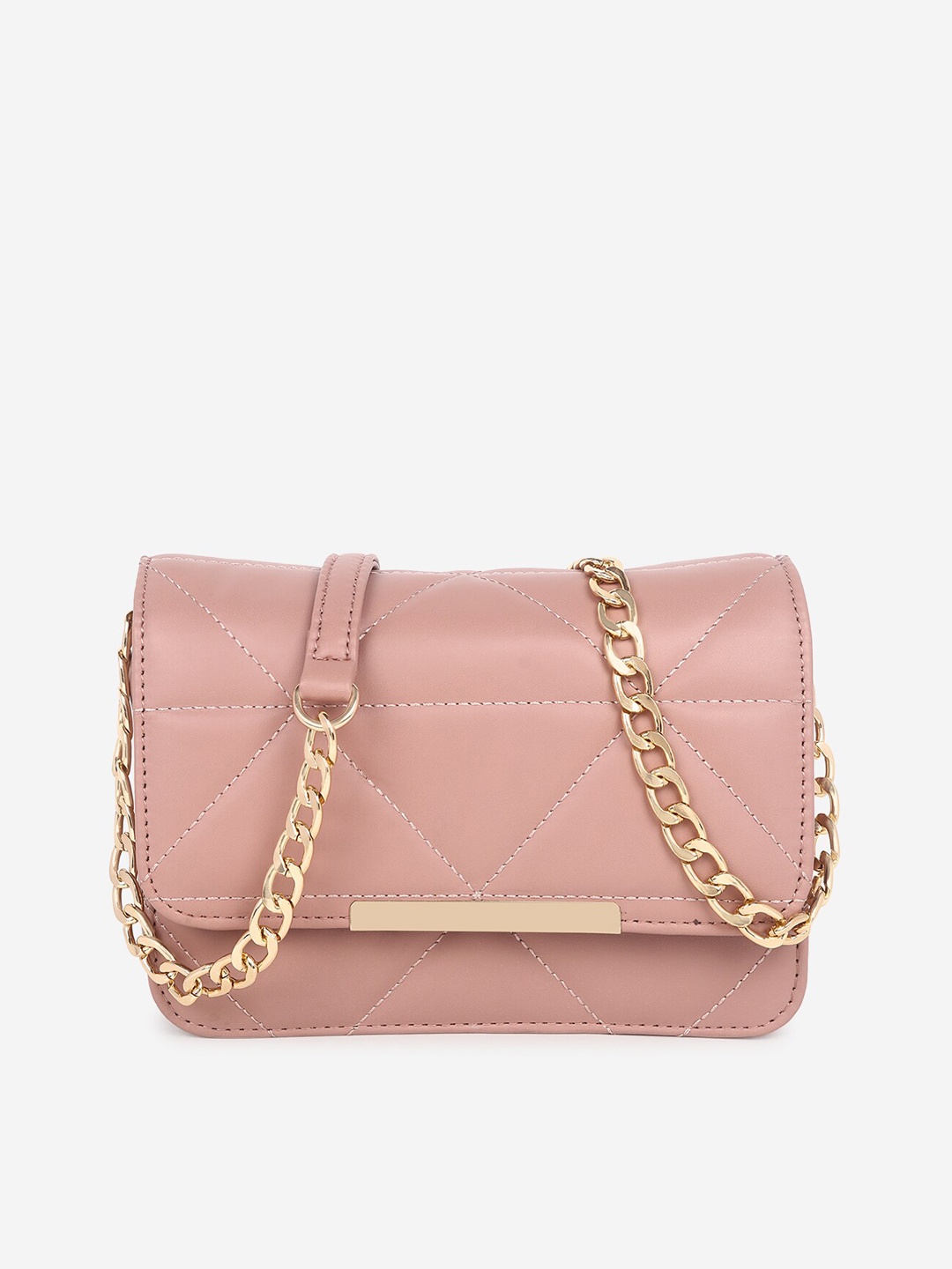 

Black Spade Peach-Coloured Textured Structured Sling Bag with Quilted