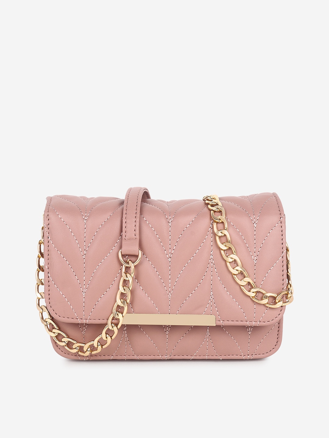 

Black Spade Pink Textured Structured Sling Bag with Quilted