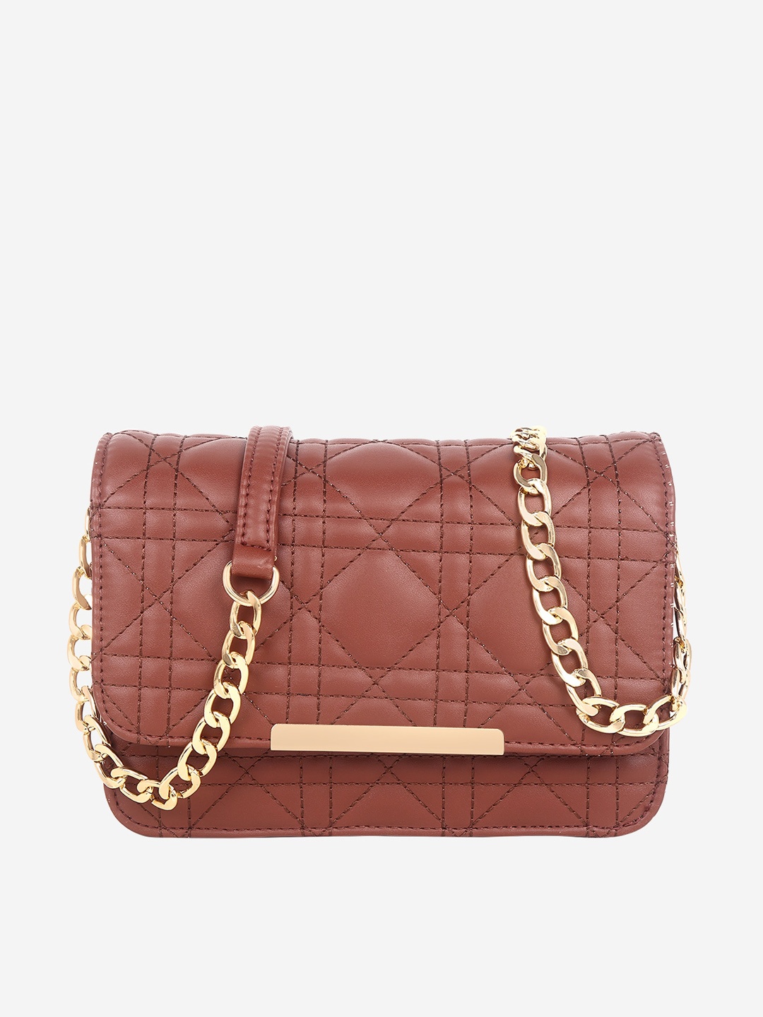 

Black Spade Tan Textured Structured Sling Bag with Quilted