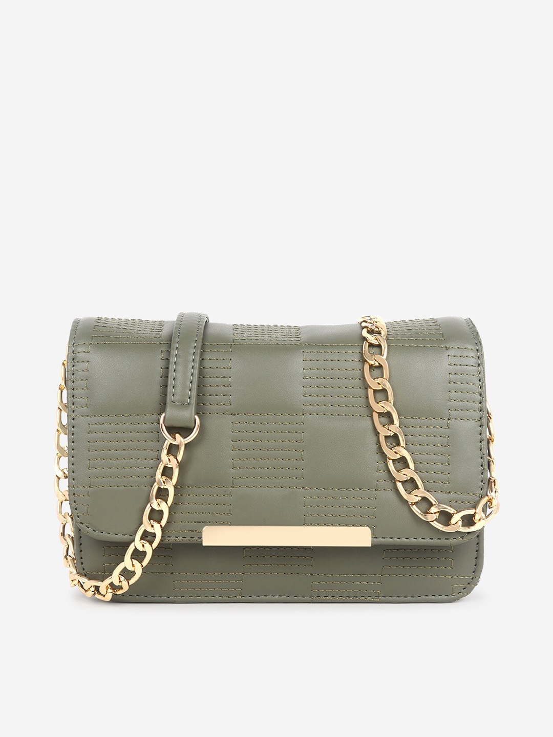 

Black Spade Olive Green Textured Structured Sling Bag with Quilted