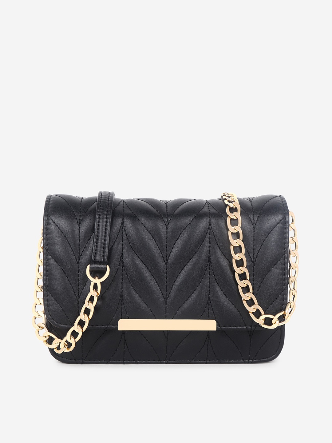 

Black Spade Black Textured Structured Sling Bag with Quilted