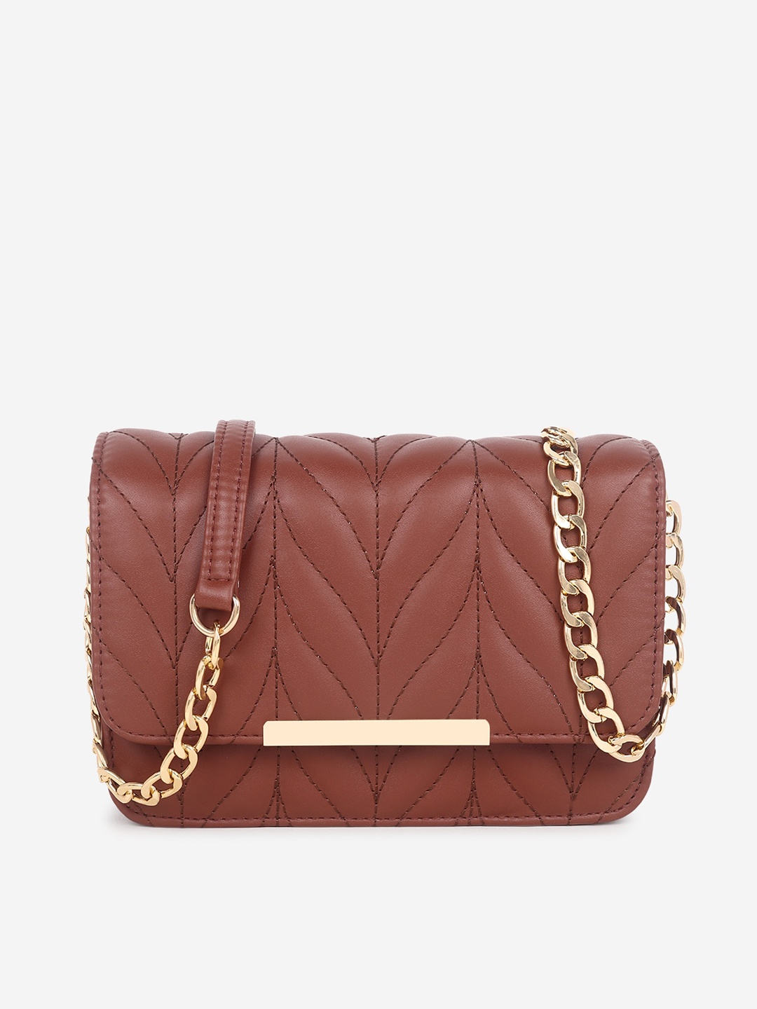 

Black Spade Brown Textured Structured Sling Bag with Quilted