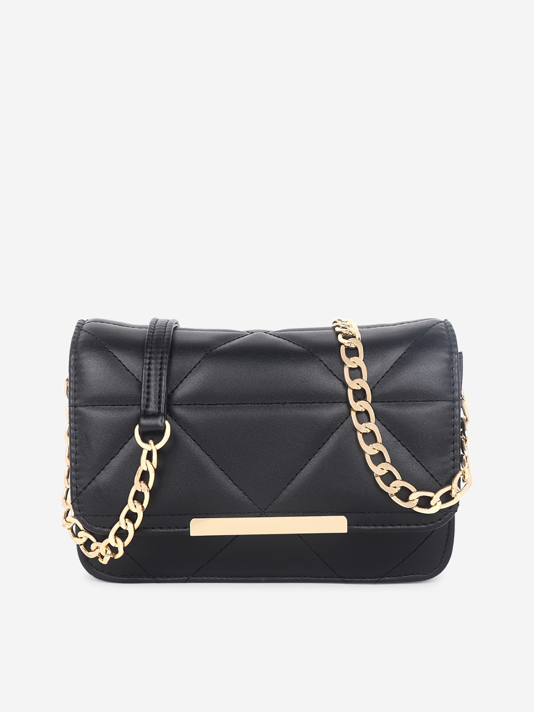 

Black Spade Black Textured Structured Sling Bag with Quilted