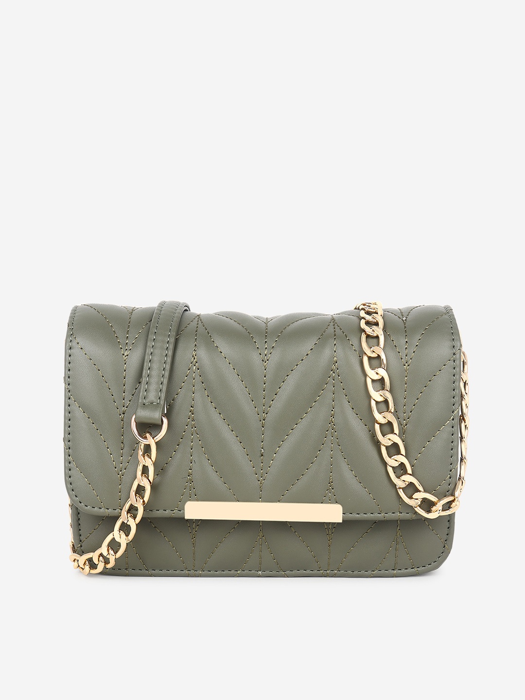 

Black Spade Textured PU Structured Quilted Sling Bag, Green