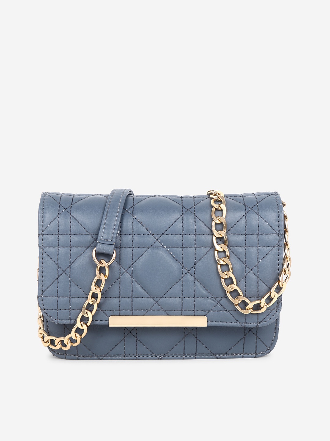 

Black Spade Blue Textured PU Structured Sling Bag with Quilted