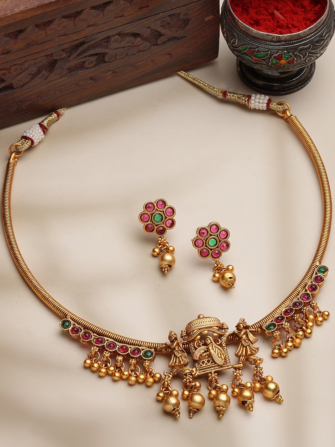 

PANASH Women Gold-Plated Ruby Artificial Stones-Studded Jewellery Set