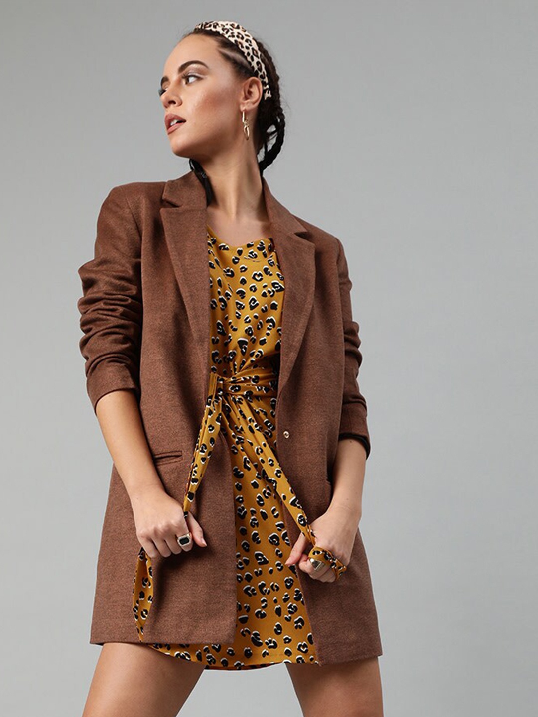 

Sera Animal Printed Crepe Dress, Mustard