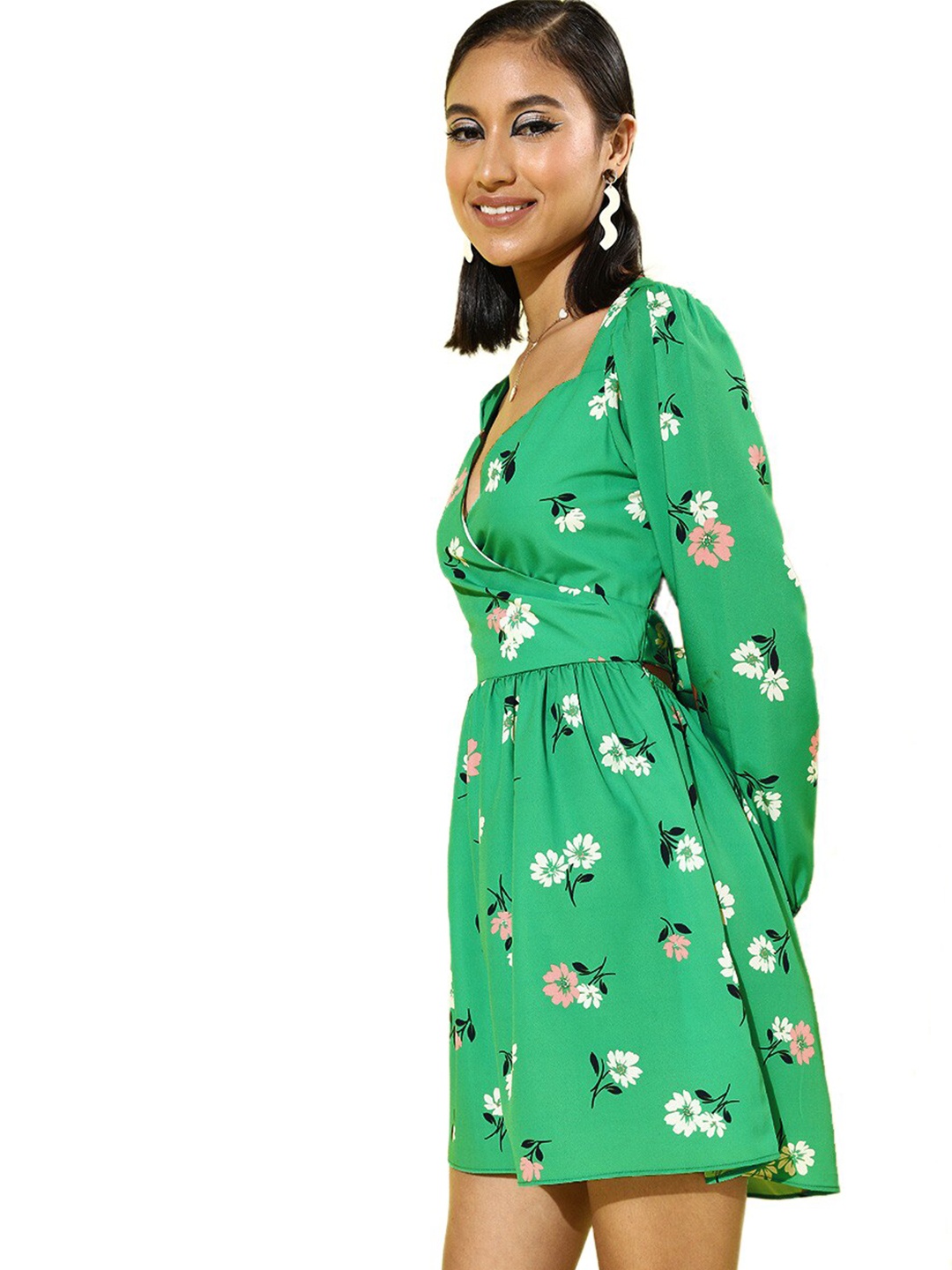 

Sera Floral Printed Crepe Dress, Green