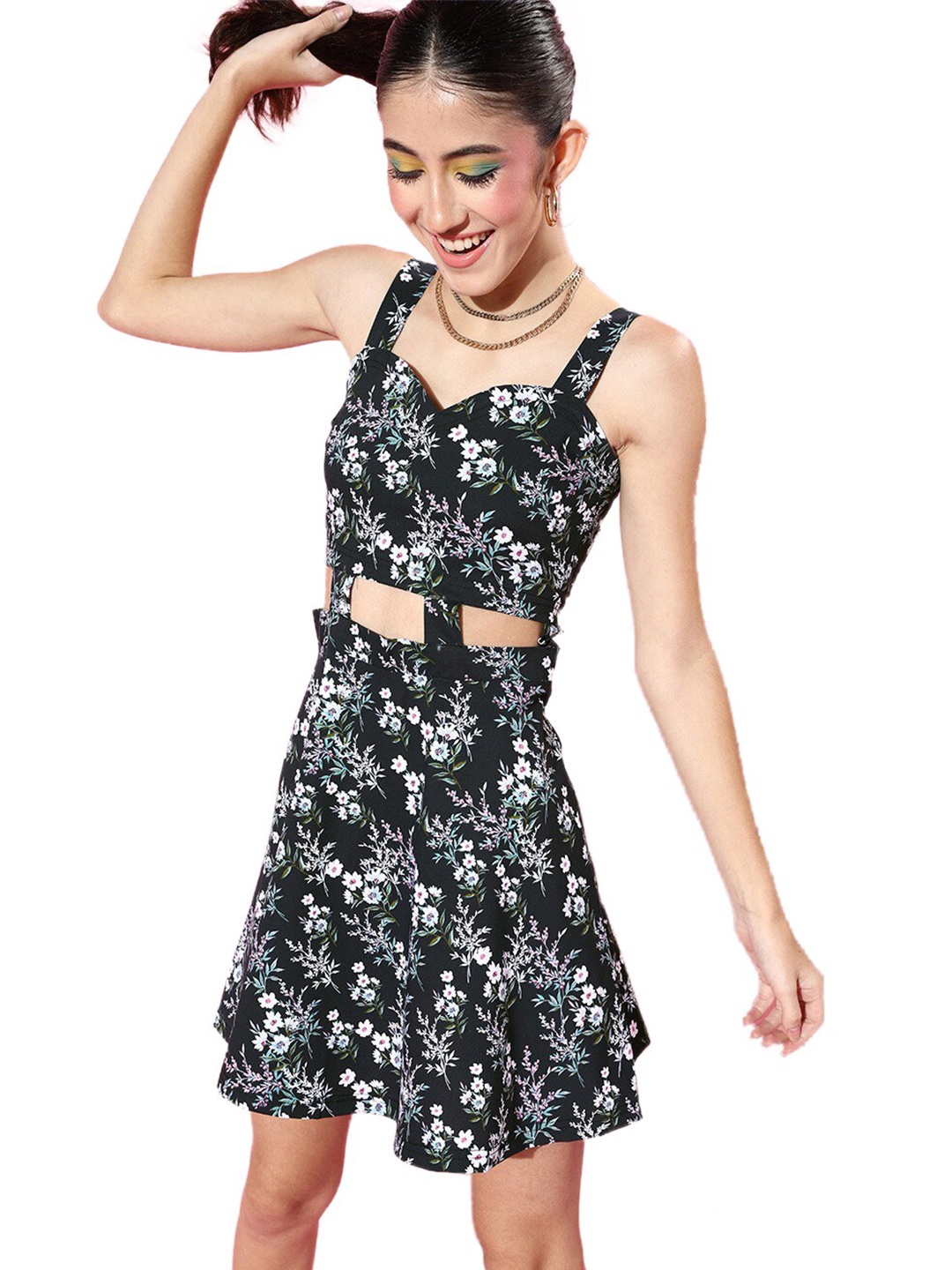 

Sera Floral Printed Mini Dress, Black