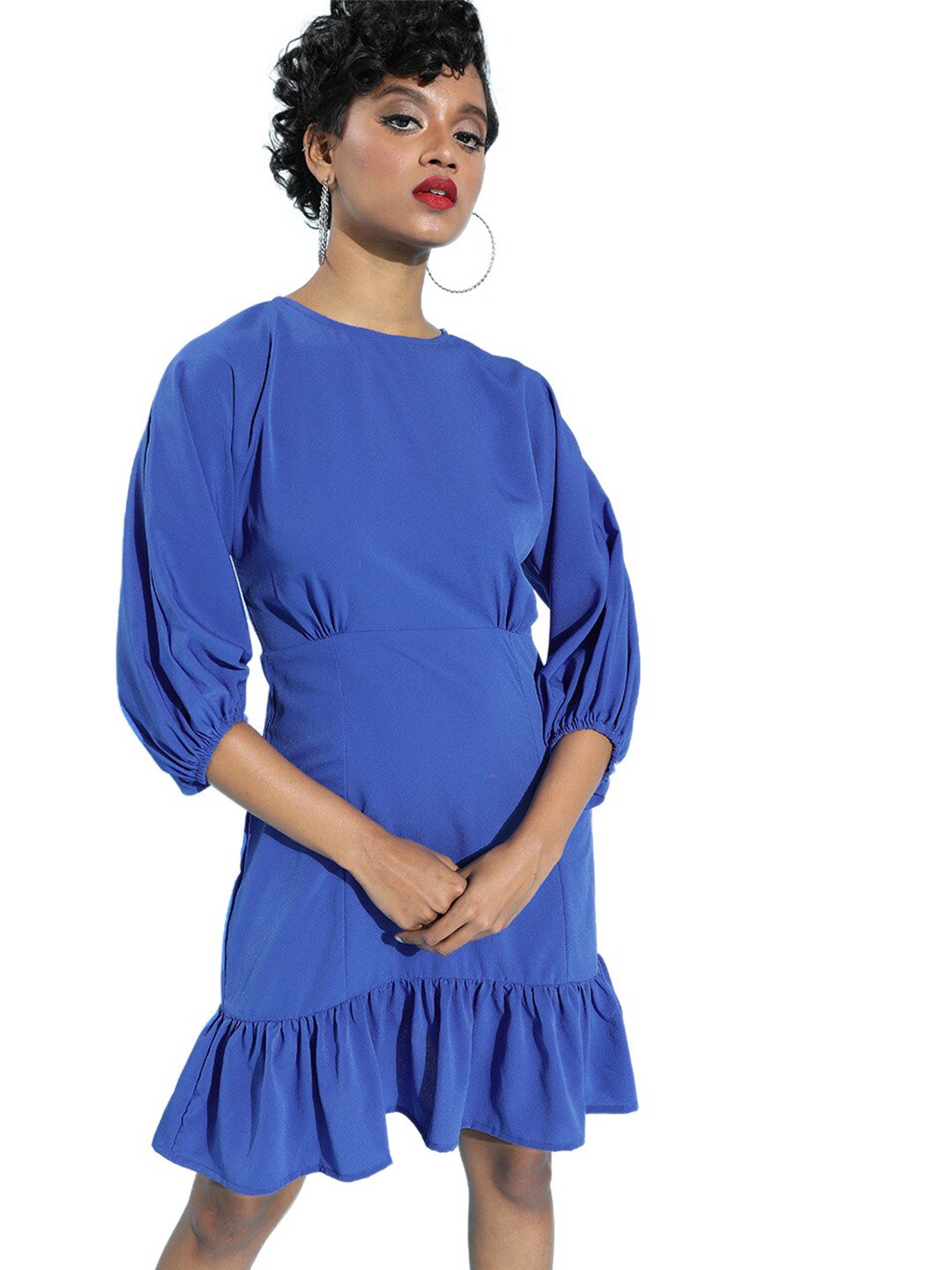 

Sera Blue Flounce Puff Sleeves Sheath Dress