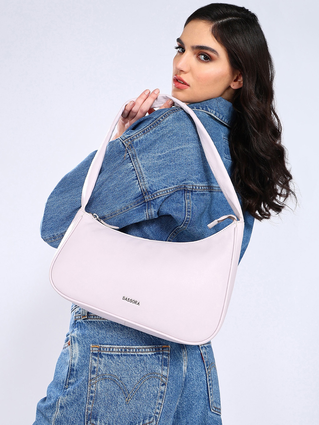 

Sassora Purple Leather Oversized Bucket Hobo Bag with Tasselled